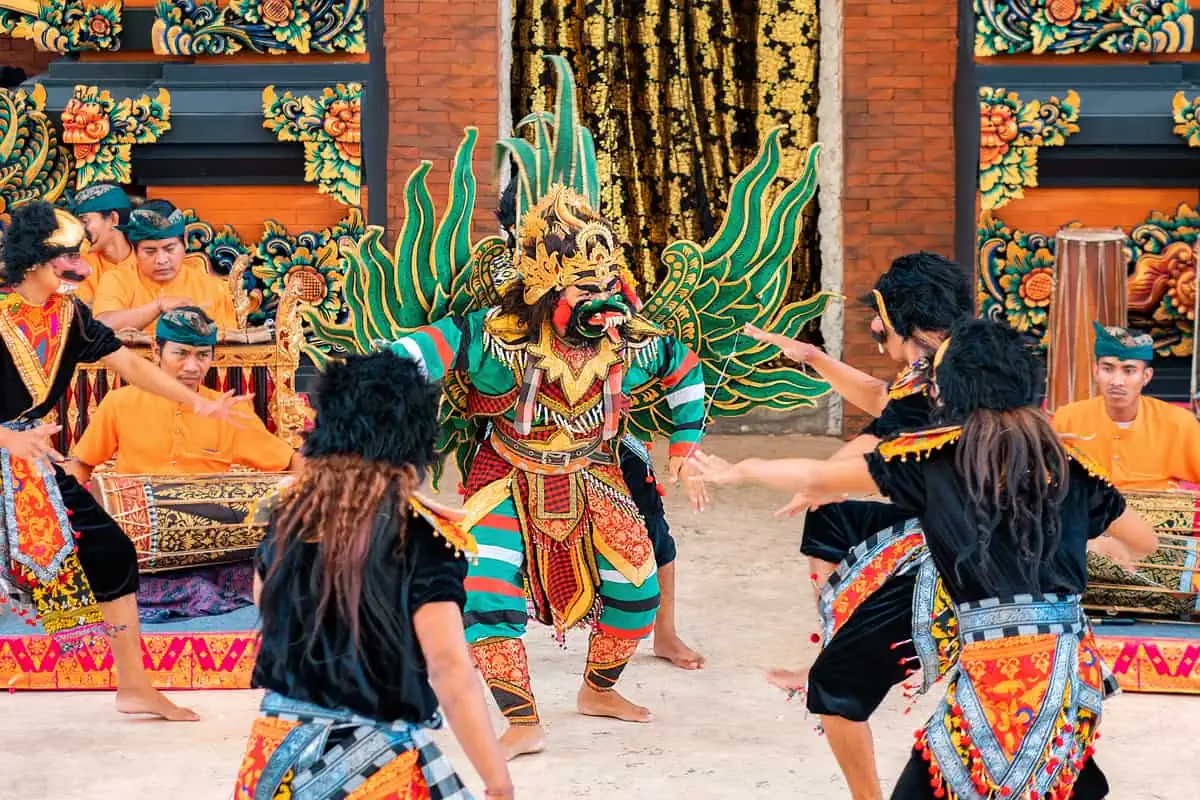 Group of men dance a traditional dance. Galungan Holiday, Bali, Indonesia
