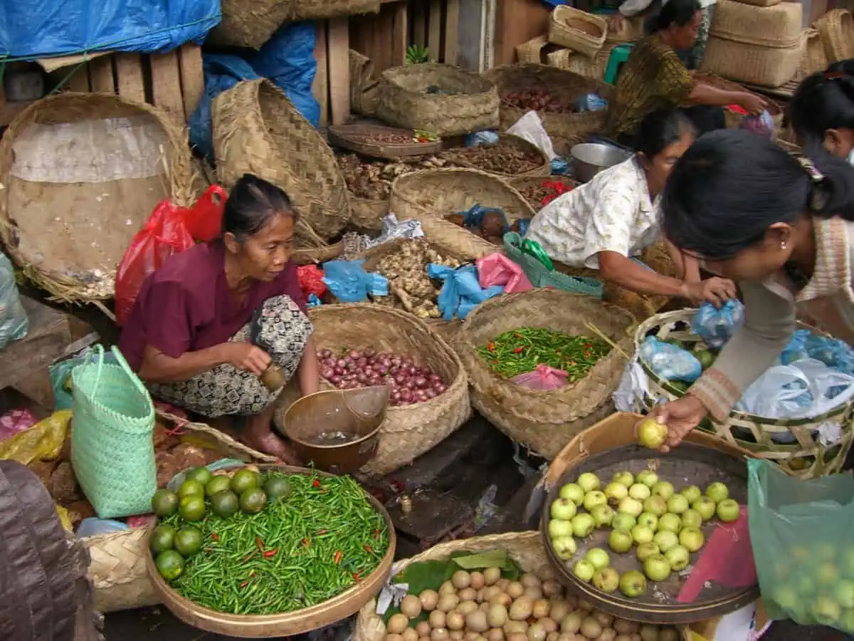produce stall at a local market in ubud