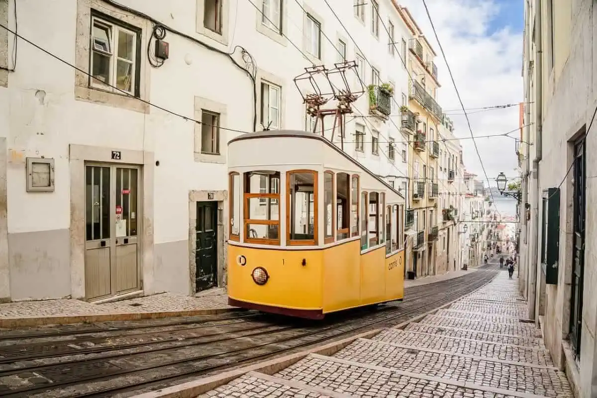 A-Yellow-Tram-on-Lisbon-Alley