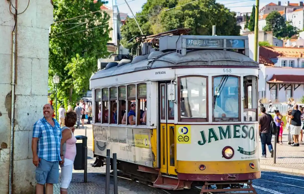 Yellow-Tram-on-the-Narrow-Street-of-Lisbon