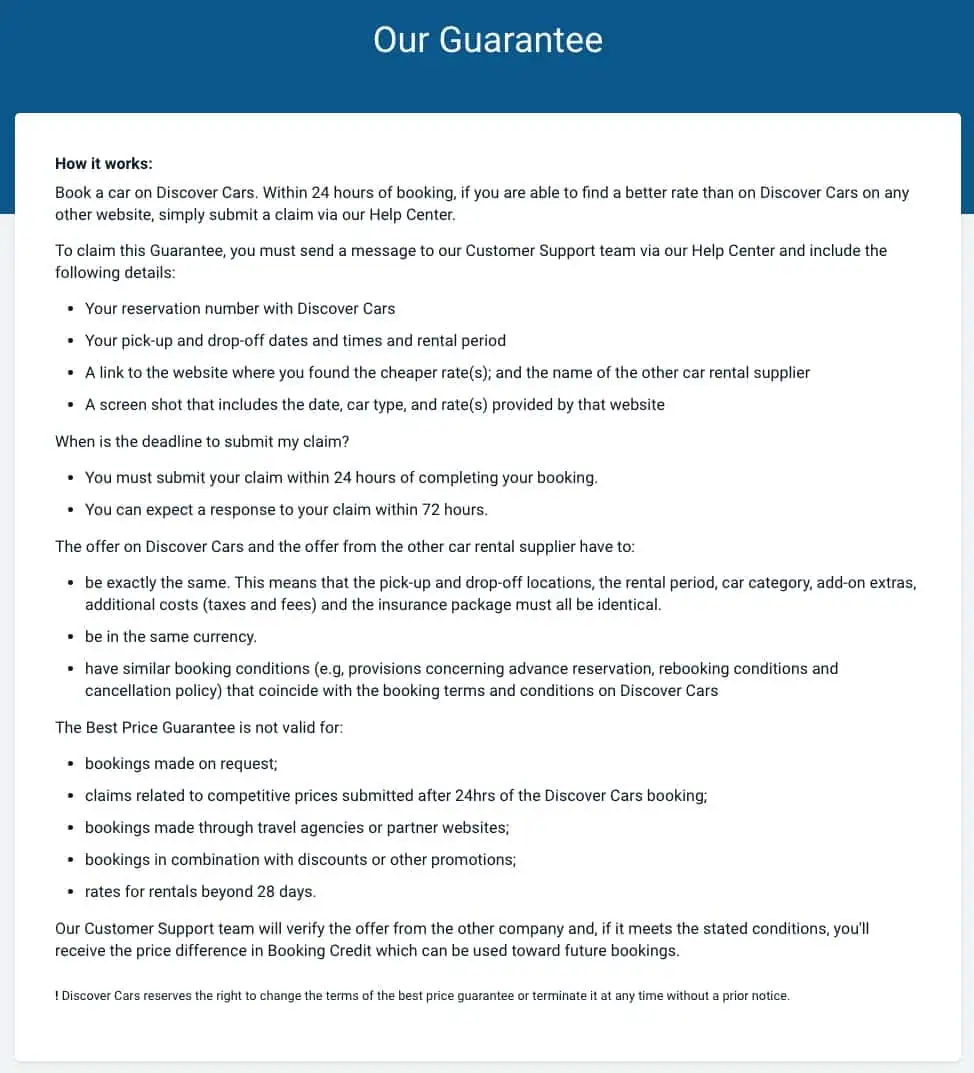 Discover Cars Guarantee