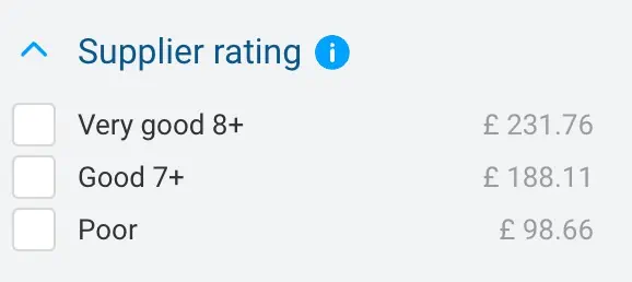 discover cars supplier rating filter