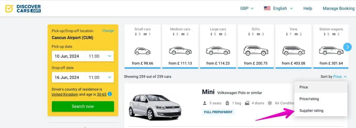 discover cars supplier rating